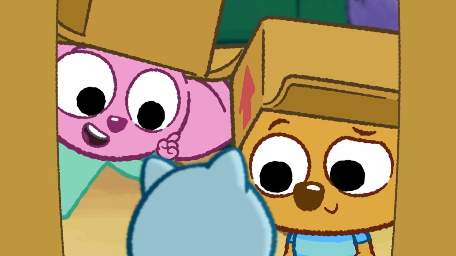 Zeke and Louisa build a house for Snout. / JunJun helps Kaya make a springtime video.